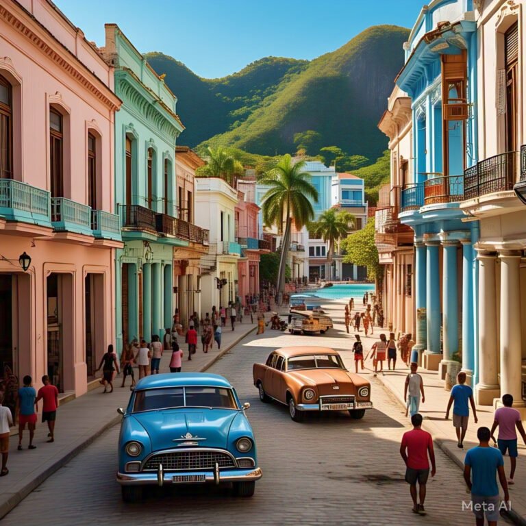 "Colorful streets of Old Havana, Cuba" "Varadero Beach with crystal-clear waters" "Trinidad colonial architecture under blue sky" "Horseback riding in Viñales Valley"