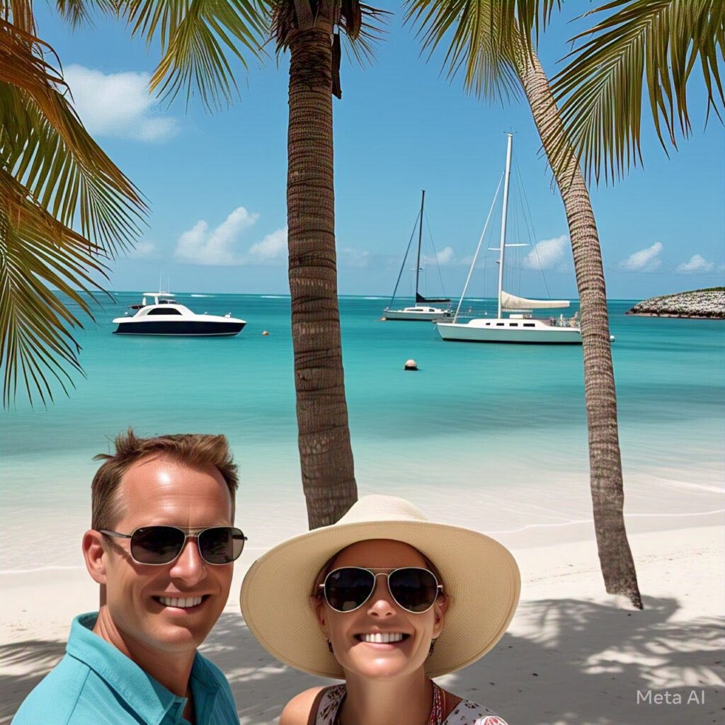 "Aerial view of Pink Sands Beach Harbour Island Bahamas" "Snorkeler exploring coral reef in North Eleuthera" "Colorful colonial buildings in Spanish Wells Bahamas" "Sunset over Glass Window Bridge Eleuthera"
