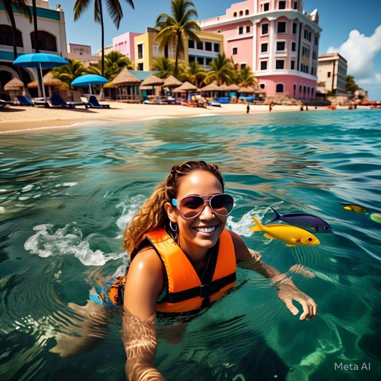 "Pristine beach in the Caribbean for US travelers" "US citizen snorkeling in crystal-clear Caribbean waters