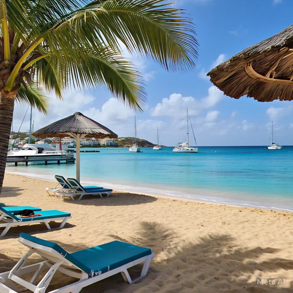 Maho Beach Sint Maarten plane landing" "Orient Bay Beach Caribbean turquoise water" "Philipsburg Sint Maarten shopping street" "Grand Case Saint-Martin French restaurant"